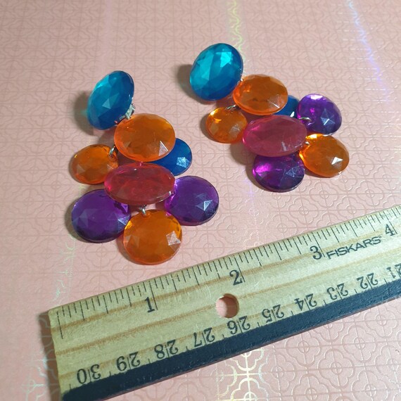 Statement Multicolor Gemstone Clip On Vintage Cos… - image 2