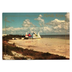 Vintage Florida Keys Catamaran Postcard Matacumbe Vacation Sail Boat Beach Core