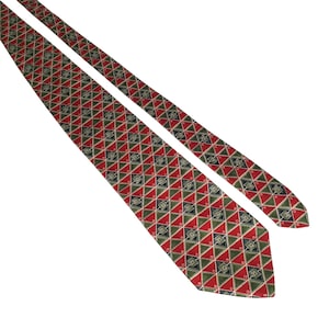 Vintage AKM All Silk Long Tie Italian Designer Office Dad Gift Red Green
