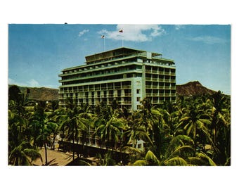 Carte postale vintage The Reef Tower Hotel Waikiki Hawaii Scenic View Vacation Palms