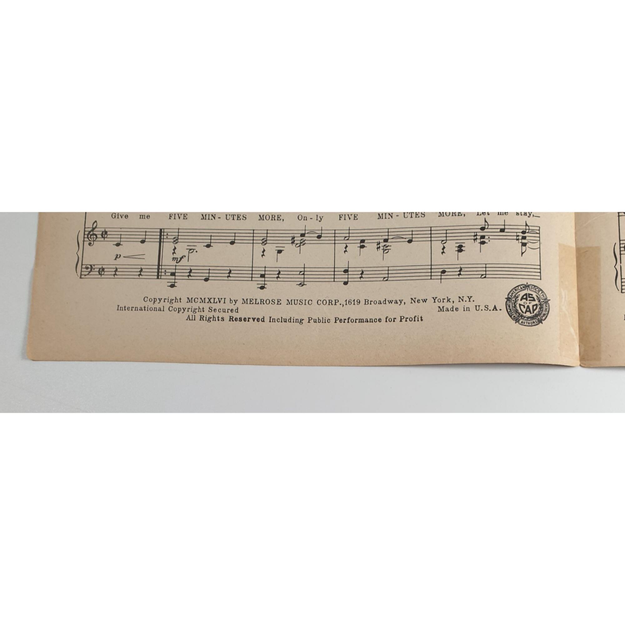 楽譜まとめ売り•*¨*•.¸¸♬︎ヴィンテージ品☆°。⋆ ファイブ・ミニッツ・モア 1946 ヴィンテージ楽譜 ピアノ フランク