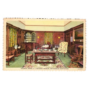 Pocztówka Vintage Colonial Room US National Museum Smithsonian Institution Linen