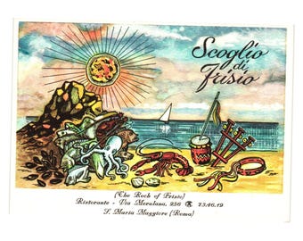 Scoglio Di Frisio Vintage Italian Postcard Watercolor Restaurant Ad Rome Art
