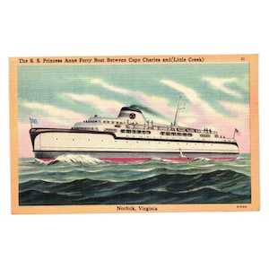 Carte postale vintage SS Princess Anne Virginia Ferry Corporation 1936 Cape Charles