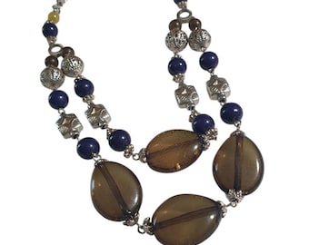 Vintage Beaded Artisan Robert Rose Necklace Silver Tone Chain Adjustable Clasp