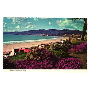 Carte postale vintage de la baie de Santa Monica, Californie, vacances, littoral, bord de la route