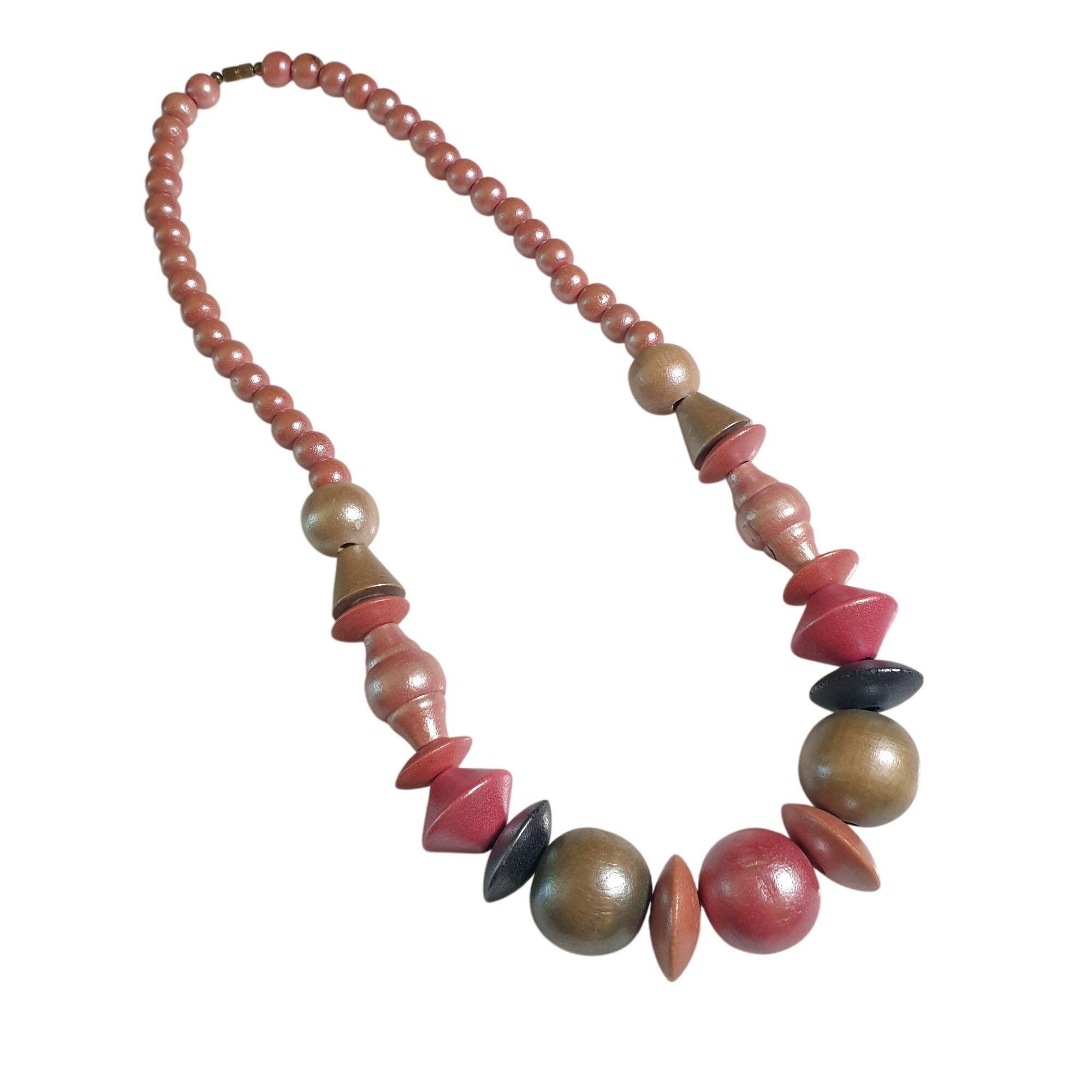 Collier Vintage En Perles Naturelles De Bois De Rose - Occasion En Bon état - Bijou Ethnique
