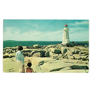 Cartão postal vintage Farol Peggys Cove Nova Escócia Canadá Litoral Margaret's