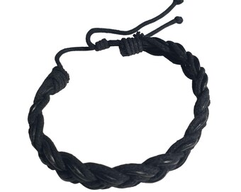 Black Braided Adjustable Bracelet Handmade Casual Jewelry Faux Leather Men