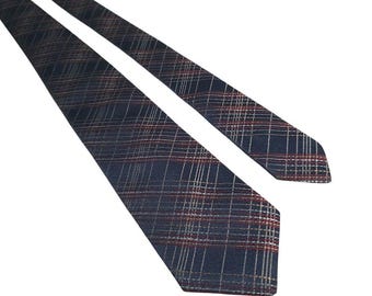 Sears Perma Prest Fashion Plaid Tie Blue Red Polyester Washable Vintage Work
