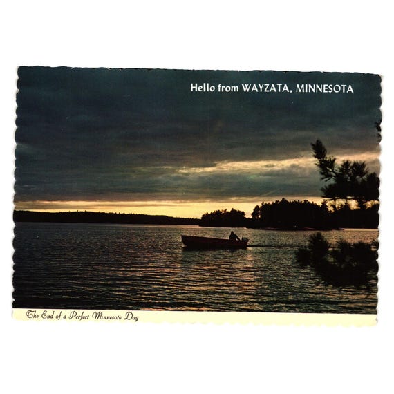 Hello Wayzata Minnesota Scenic Postcard Boating Lake Sunset Dexter