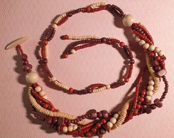 Vintage Brown Wood Bead Tie Belt - Boho Women display picture 1