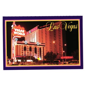 Carte postale vintage Vegas World Las Vegas Nevada 1990 Hôtel Casino Vacances Pari