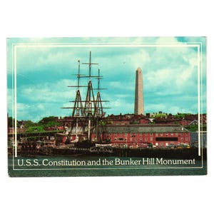 USS Constitution Bunker Hill Monument Postcard Boston MA Vintage Tourist Ship