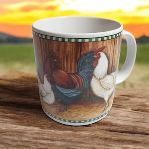 Tazza in ceramica con motivo a gallo della collezione On The Farm di David Carter Brown