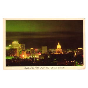 Vintage ansichtkaart uit de jaren 60 Lights Of "Mile High" City Denver, Colorado, verzonden 4 cent