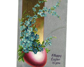 Antique 1909 Tucks Easter Postcard Embossed Blue Forget Me Nots Used Raphael Art