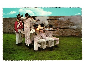 Vintage Fort Snelling Postcard Minnesota Historical Society Guard Musket Scene