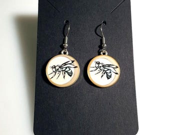Bee Insect Round Drop Earrings Lightweight Hook Handcrafted Unique Style