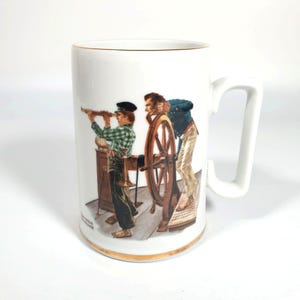 Tasse à café de collection Norman Rockwell River Pilot, 1985 Museum vintage, bord doré