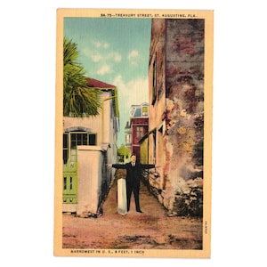 Cartão postal Vintage Treasury Street St Augustine Florida Narrowest Street SA 75