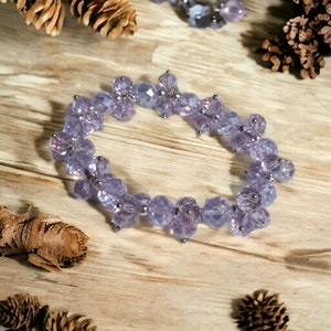 Purple Crystal Rondelle Stretch Bracelet Women Costume Fashion 7" In Lavender