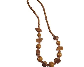 Collier Perles De Bois Vintage Autrichien Années 70 - Longueur 122 Cm, Multicolore, Occasion