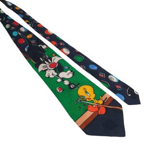 Corbata de seda con forma de mesa de billar de Sylvester, Tweety Bird, Looney Tunes Mania, dibujos animados coleccionables