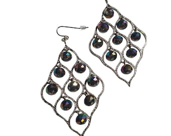 Sparkling Multicolor Dangle Earrings Faceted Beads Teardrop Metal Lightweight