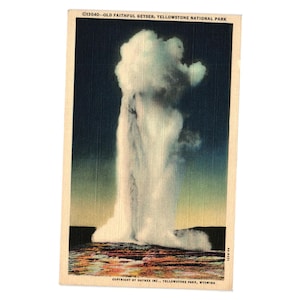 Vintage Carte postale du geyser Old Faithful, Parc national de Yellowstone, Linge de maison
