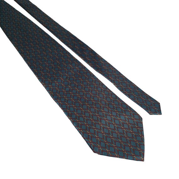 Bill Blass Vintage Designer All Silk Necktie Bridle Patterned Horse Teal Maroon