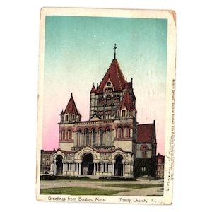 Vintage 1906 ansichtkaart Trinity Church Boston Mass. Gemaild naar Waterbury CT Antique