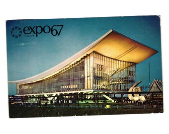 Expo 67 USSR Pavilion Postcard Montreal 1967 Vintage Plastichrome Canada Stamped