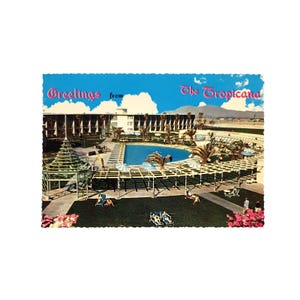 Tropicana Hotel Las Vegas Vintage Postkarte Grüße c1950's Poolblick Unbenutzt