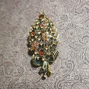 Vintage Strass Emaille Blumenstrauß Brosche Pin Gold Ton Blumenmuster Geschenk Mom