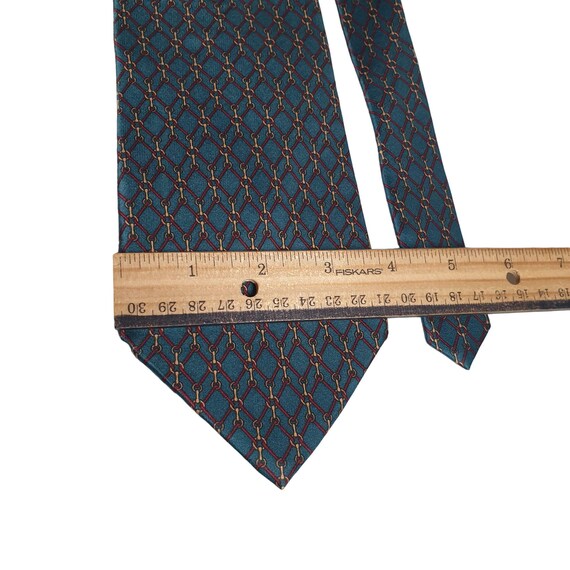 Bill Blass Vintage Designer All Silk Necktie Bridle Patterned Horse Teal Maroon View 3