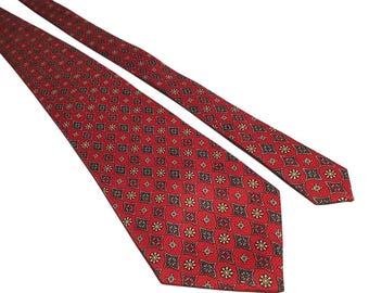 Fratello Handmade Red Tie Floral Geometric Print Silk Men Work Office Accessory