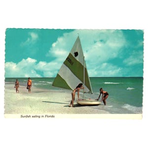 Vintage Florida Sunfish Segelpostkarte-Strandkern-Ferien-Tourist-Ozeanboot