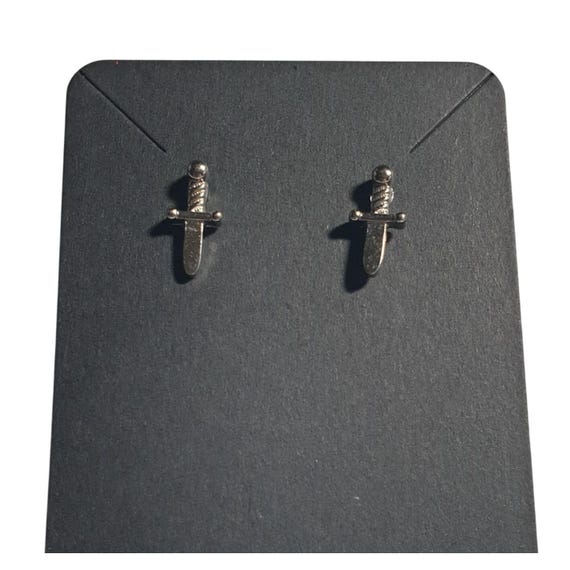 Silver Dagger Stud Earrings Small Lightweight Uni… - image 1