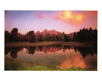 Vintage National Geographic-vykort Soluppgång Grand Teton nationalpark WY 1986