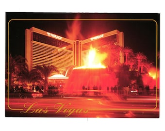 Postal antigua del espectáculo nocturno del volcán Mirage, Las Vegas, Nevada, Casino Hotel