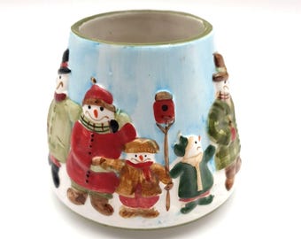 Yankee Candle Snowman Family Small Shade Topper Teresa Kogut Holiday Christmas