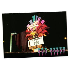 Rio Kasino Eröffnung bald Festzelt Nachtlichter Vintage Postkarte Hotel Las Vegas