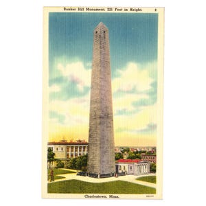 Cartão postal vintage do monumento Bunker Hill, Charlestown, MA, 221 pés de altura, linho dos EUA