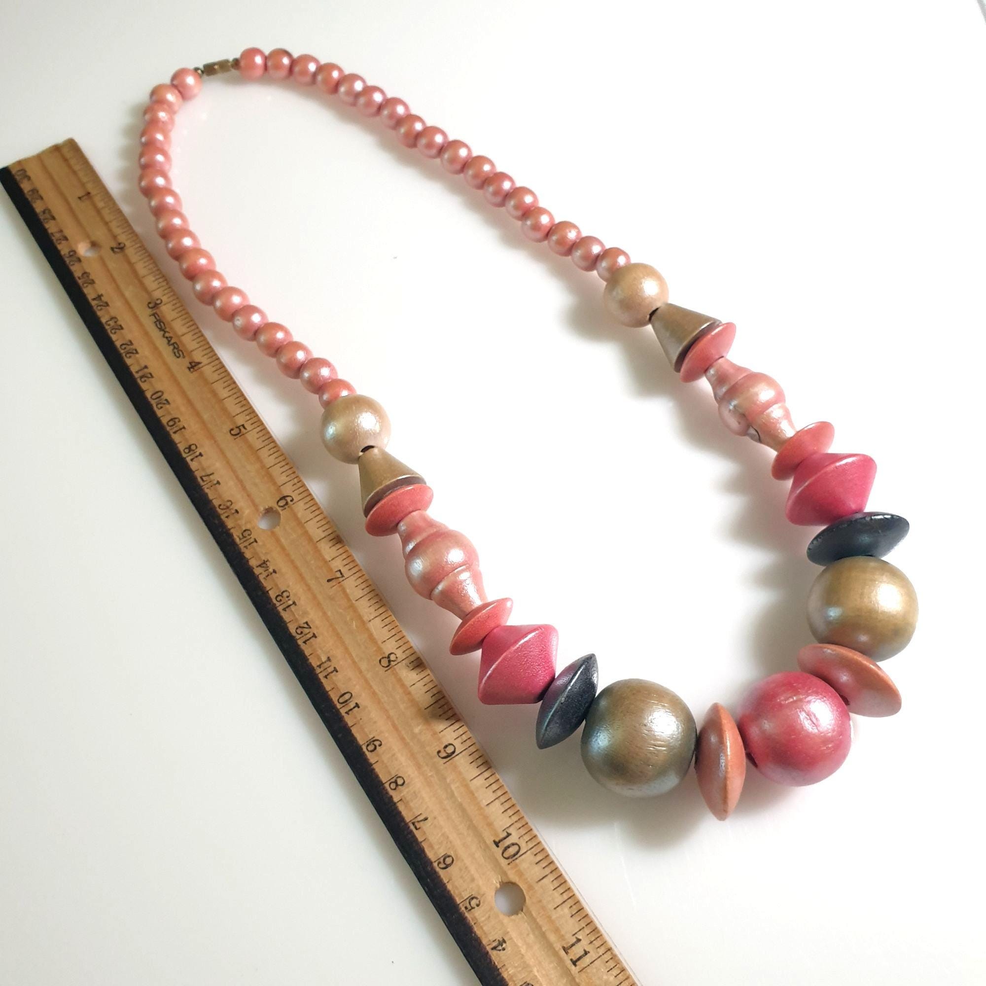 Collier Vintage En Perles De Bois De Rose Naturel - Occasion Bon État