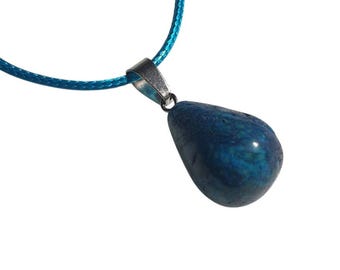 Blue Braided Cord Necklace Teardrop Stone Pendant Adjustable Clasp Jewelry Gift
