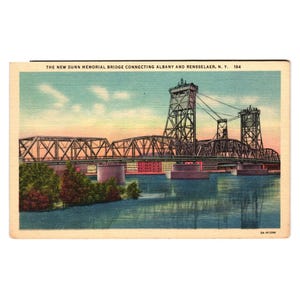 Vintage Dunn Memorial Bridge Albany Rensselaer NY Cartolina Trasporti Lago