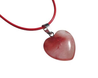 Pink Cord Necklace Heart Shaped Pendant Stone Lobster Clasp Women Gift 17" - 19"