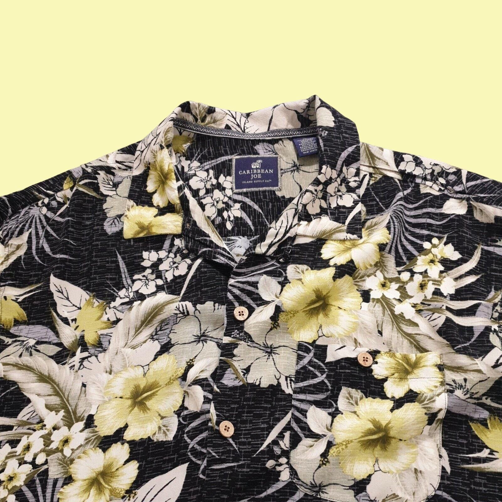 Chemise Hawaïenne Caribbean Joe XL Florale Palmiers Fleurs Vert