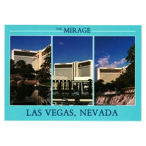 Carte postale vintage de l'hôtel Mirage Casino, extérieur de Las Vegas, Nevada, vacances de jeu